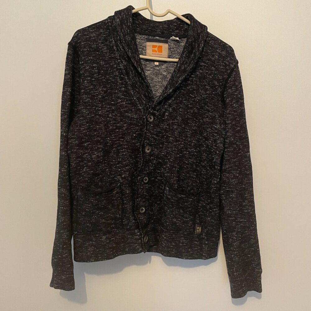 BOSS ORANGE Thick Cardigan Sweater Jacket - black and white, pockets
